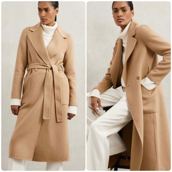 Reiss Jackets & Blazers - Reiss Lucia Double-Breasted Wool-Blend Coat in Camel Beige Size 12 NWT
